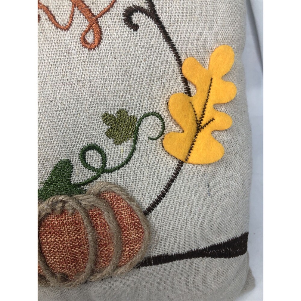 Farmhouse Autumn Give Thanks Squirrel Embroidered Throw Pillow 12” CUTE!! - Picture 4 of 8